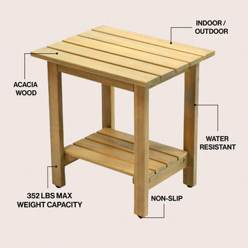 Kellie 16.1" Cottage Classic Slatted Solid Acacia Wood Indoor/Outdoor Shower Bench with Shelf